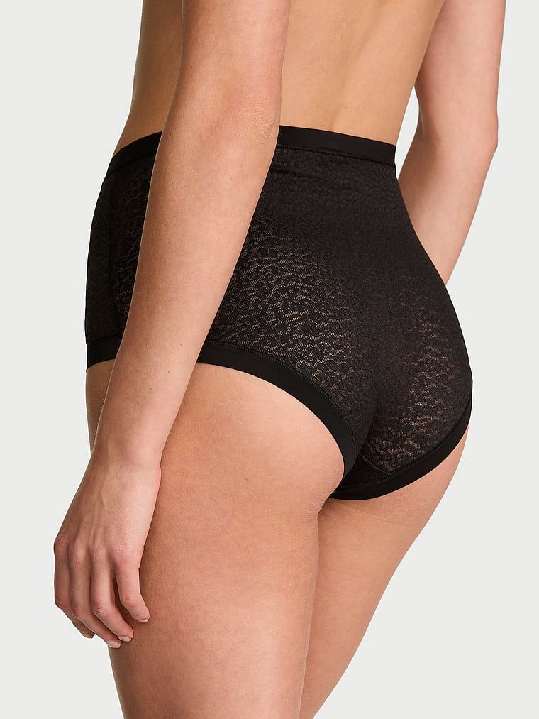 Vysoko-pasové leopardí krajkové kalhotky Bez ukázání Leopardí slipy. Produkt je černý a pochází z kolekce No-Show.