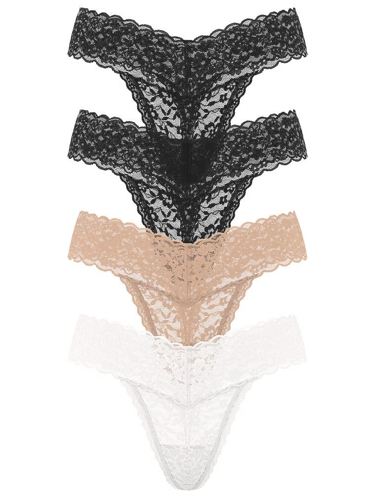 Victoria's Secret Krajkové kalhotky tanga v balení po 4 kusech
