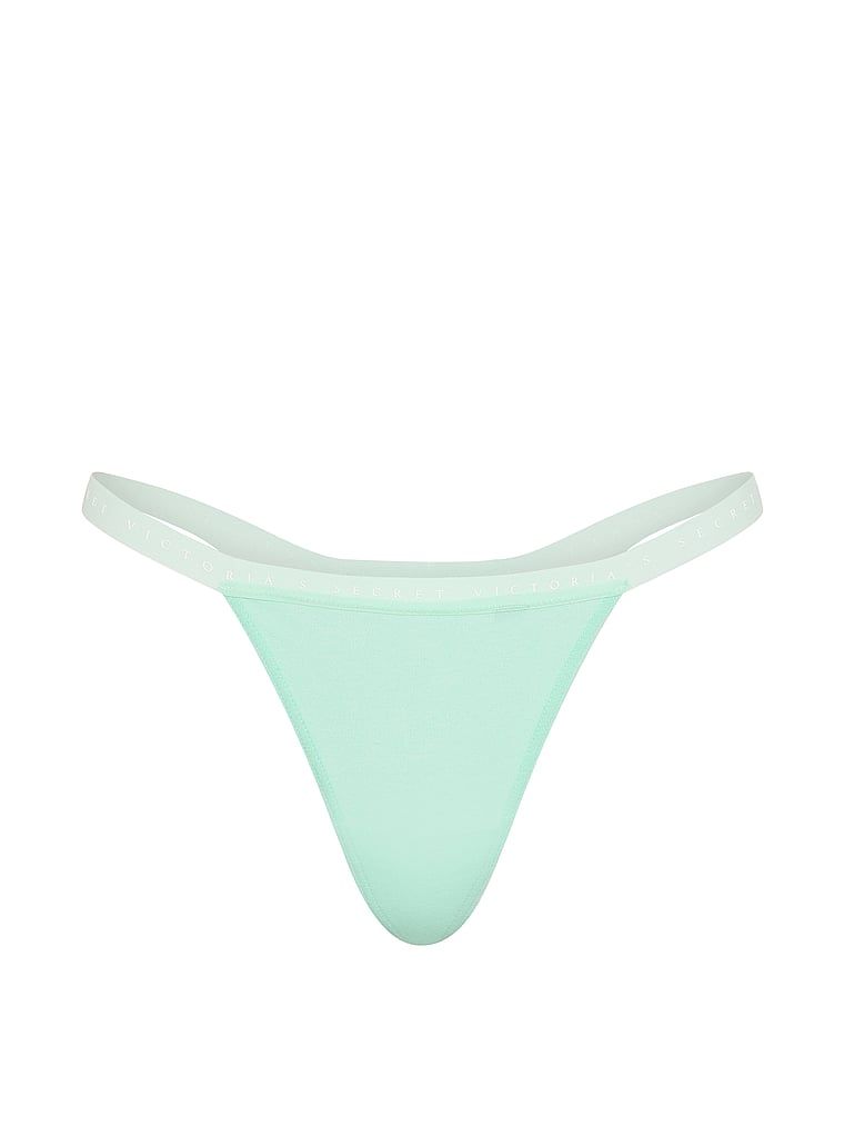 Pružné bavlněné tanga. Produkt je zelené barvy a pochází z kolekce Victoria's Secret.