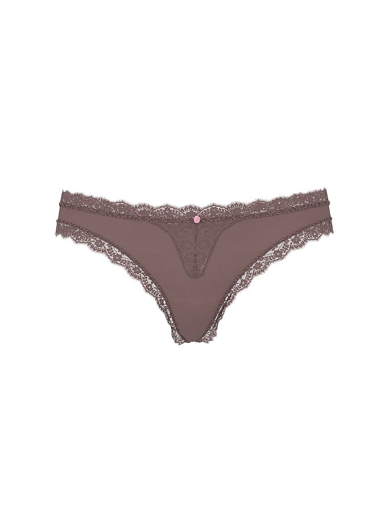 Tanga s krajkovým lemem. Produkt je šedý a pochází z kolekce Dream Angels.