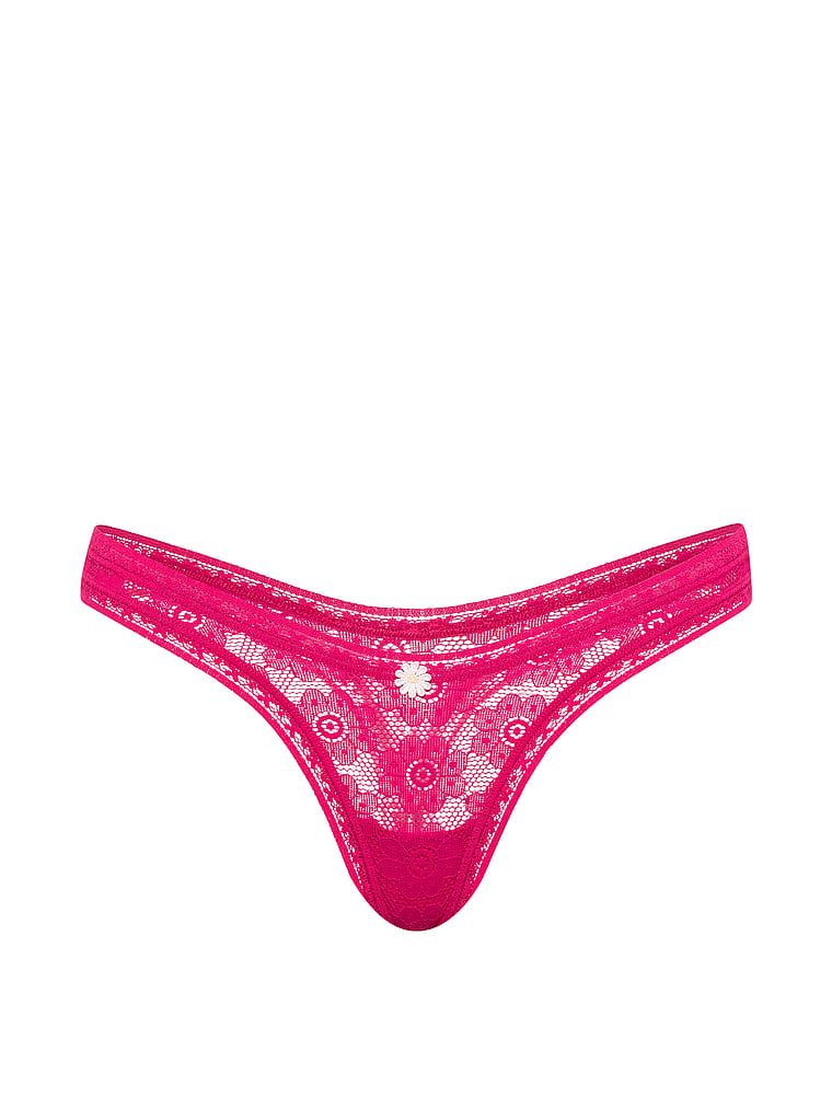 Ultra-Mini Scoop háčkované krajkové tanga. Produkt je růžové barvy a pochází z kolekce Lacie.