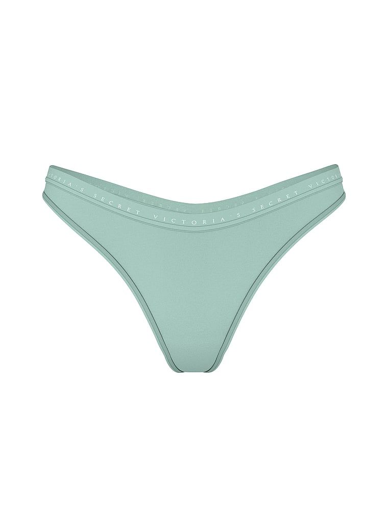 Bavlněná tanga s vysokými nohavicemi Scoop. Produkt je zelený a pochází z kolekce Body by Victoria.
