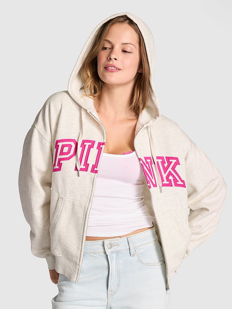 PINK Mikina Campus Fleece s kapucí a celorozepínacím zipem