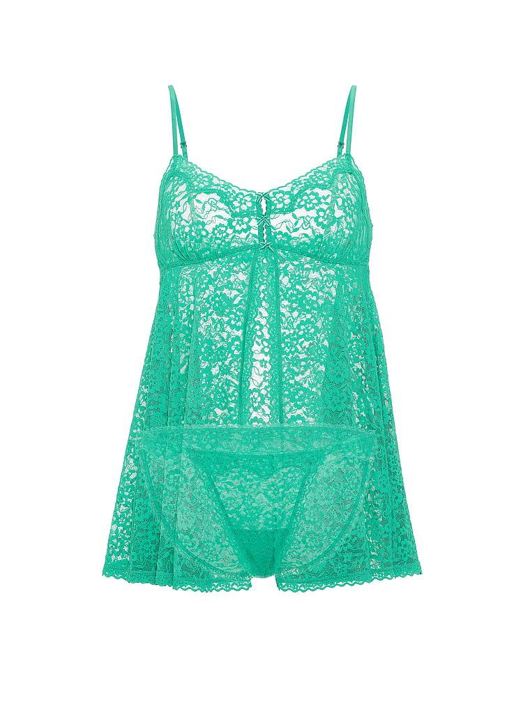 Krajková spodnička a kalhotky Keyhole Flyaway Babydoll. Produkt je zelené barvy a pochází z kolekce Victoria's Secret.