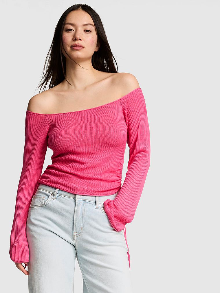 S bočním řasením Off-shoulder Svetr