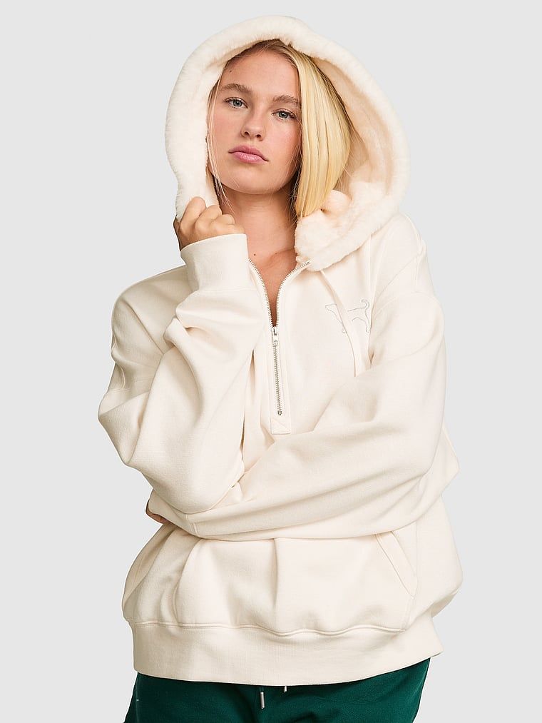 PINK Mikina Campus Fleece s kapucí a polovičním zipem