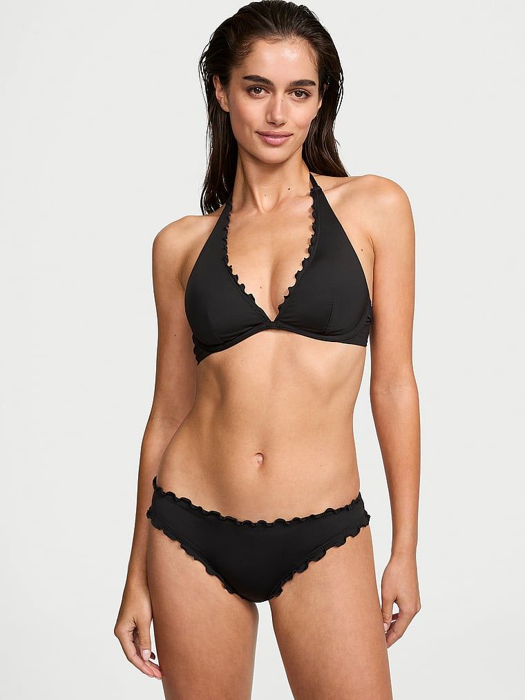 Základní nabírané šaty Cheeky spodní díl bikin. Produkt je černý a pochází z kolekce Victoria's Secret Swim.