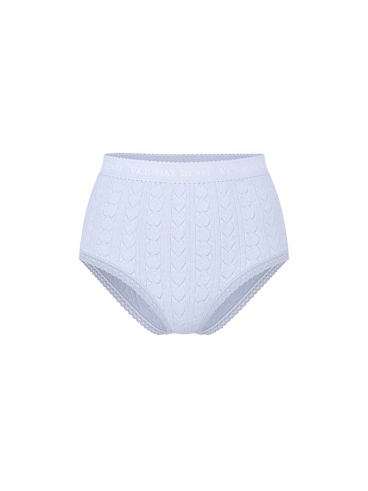 Bavlněné slipy s vysokým pasem, srdíčky a logem Heart Pointelle Briefs. Produkt je fialové barvy a pochází z kolekce Cotton.