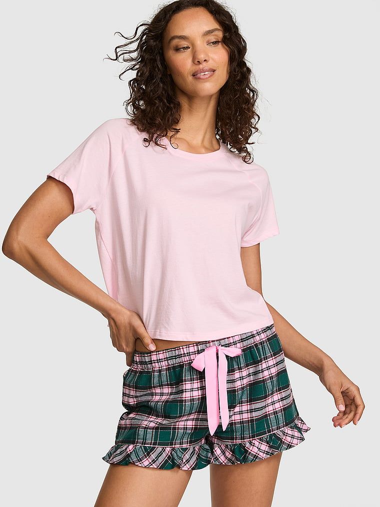PINK Flanelové pyžamové šortky Favorite Flannel s volánkem