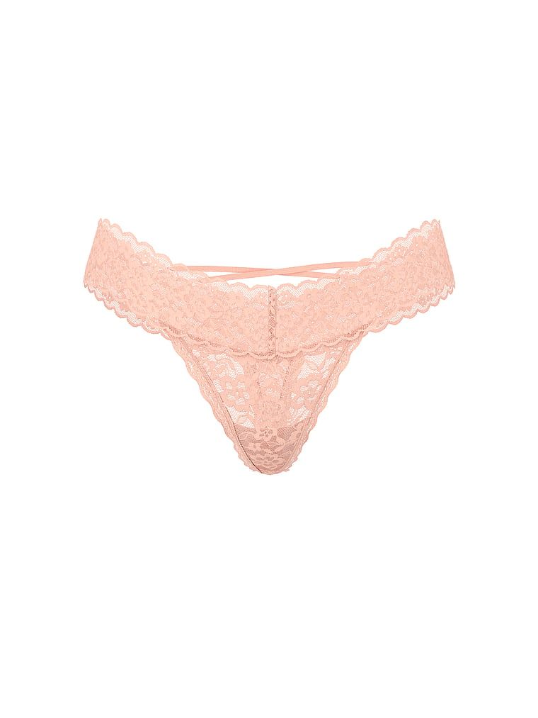 Krajkové tanga s ramínky na zadní straně Blossom. Produkt je oranžové barvy a pochází z kolekce Lacie.