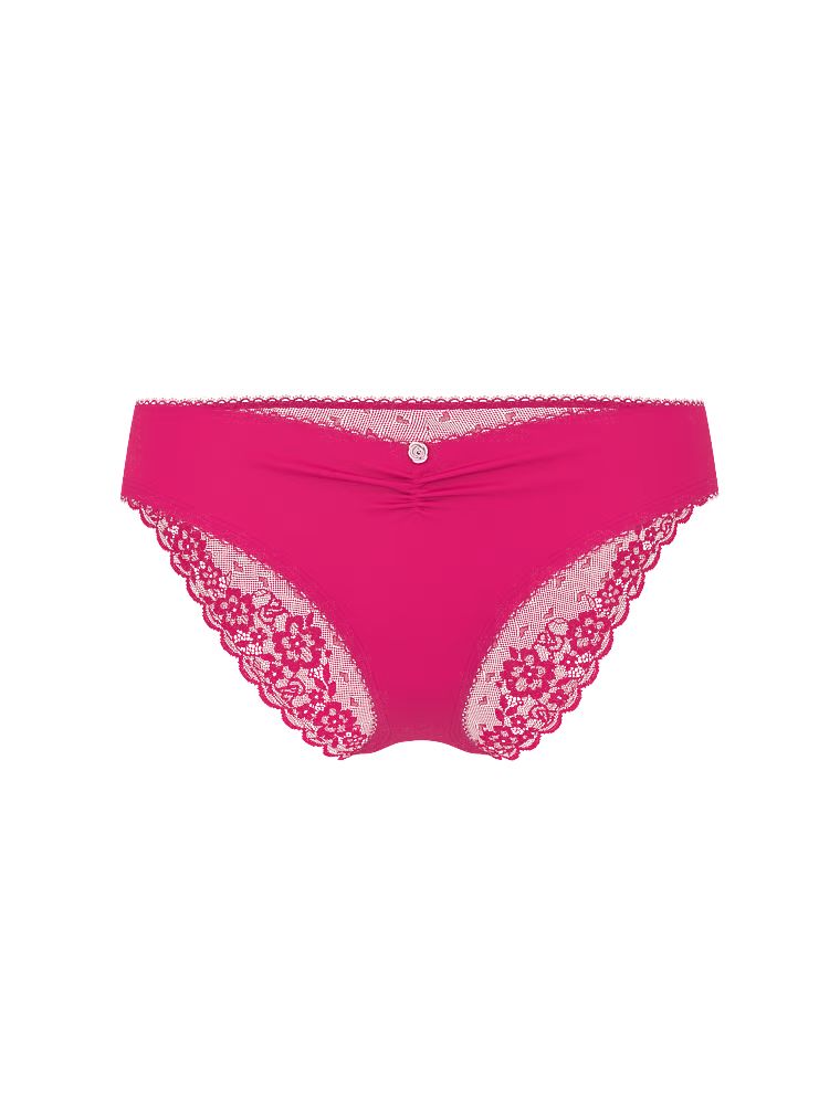 Bavlněné kalhotky s síťovanou střižkou vzadu Heart Lace Hiphugger. Produkt je růžové barvy a pochází z kolekce Victoria's Secret.