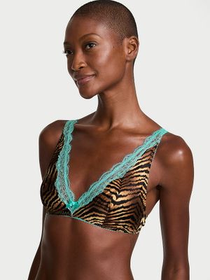 Victoria's Secret Saténová podprsenka Tease bez kostic s krajkovým lemem a hlubokým výstřihem