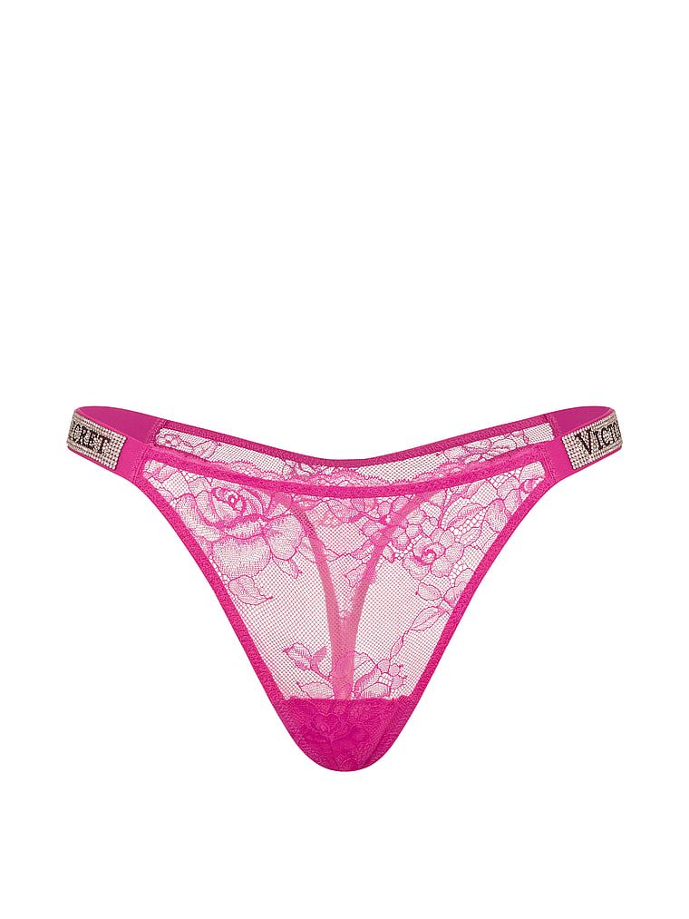 Krajková tanga s lesklými ramínky Shine Strap. Produkt je růžové barvy a pochází z kolekce Very Sexy.