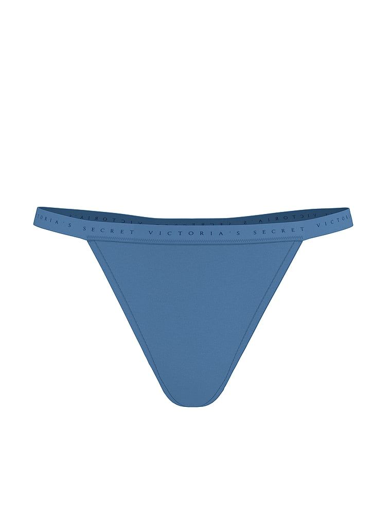 Elastická bavlněná tanga. Produkt je modrý a pochází z kolekce Victoria's Secret.