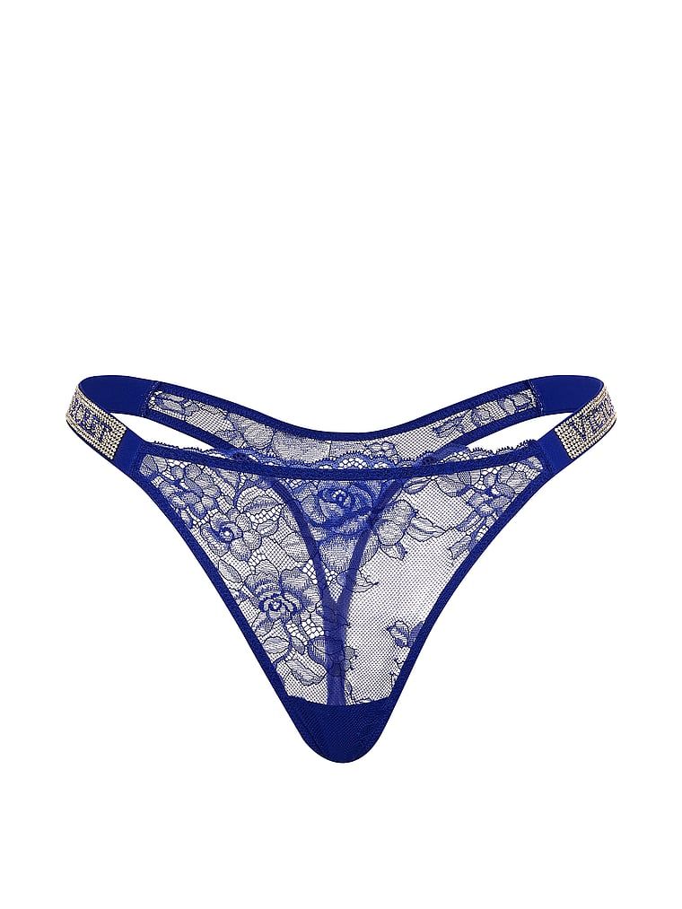Krajková tanga s lesklými ramínky Shine Strap. Produkt je modré barvy a pochází z kolekce Very Sexy.