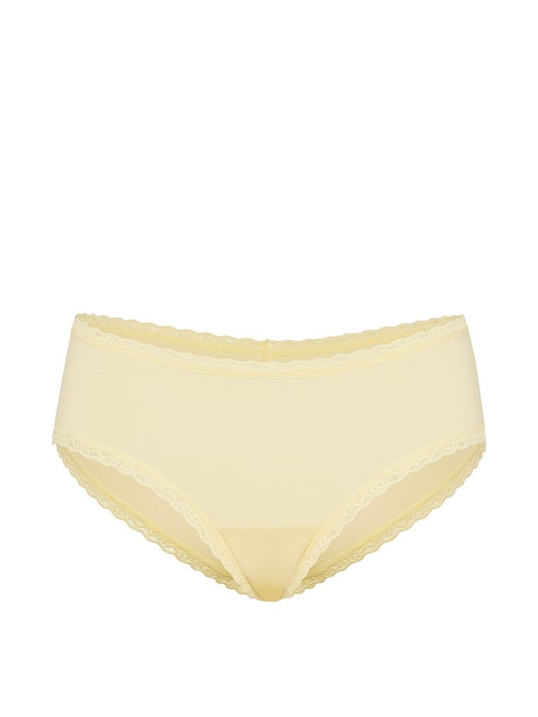 Bavlněné kalhotky s krajkou na okrajích Lace-Waist Cheeky. Produkt je žluté barvy a pochází z kolekce Lace Trim.