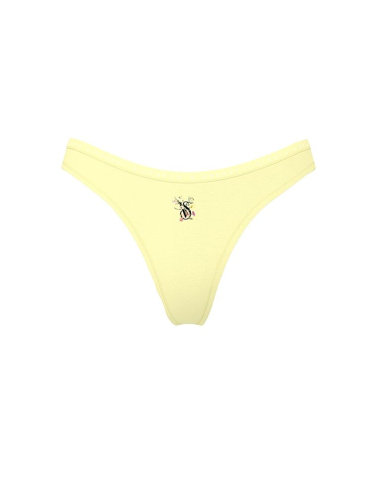 Bavlněné tanga s vysokými nohavičkami. Produkt je žluté barvy a pochází z kolekce Victoria's Secret.
