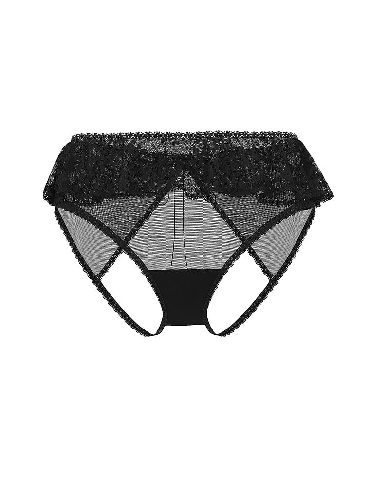 Kalhotky s otevřenými zády a krajkovými volány Heritage. Produkt je černý a pochází z kolekce Dream Angels.