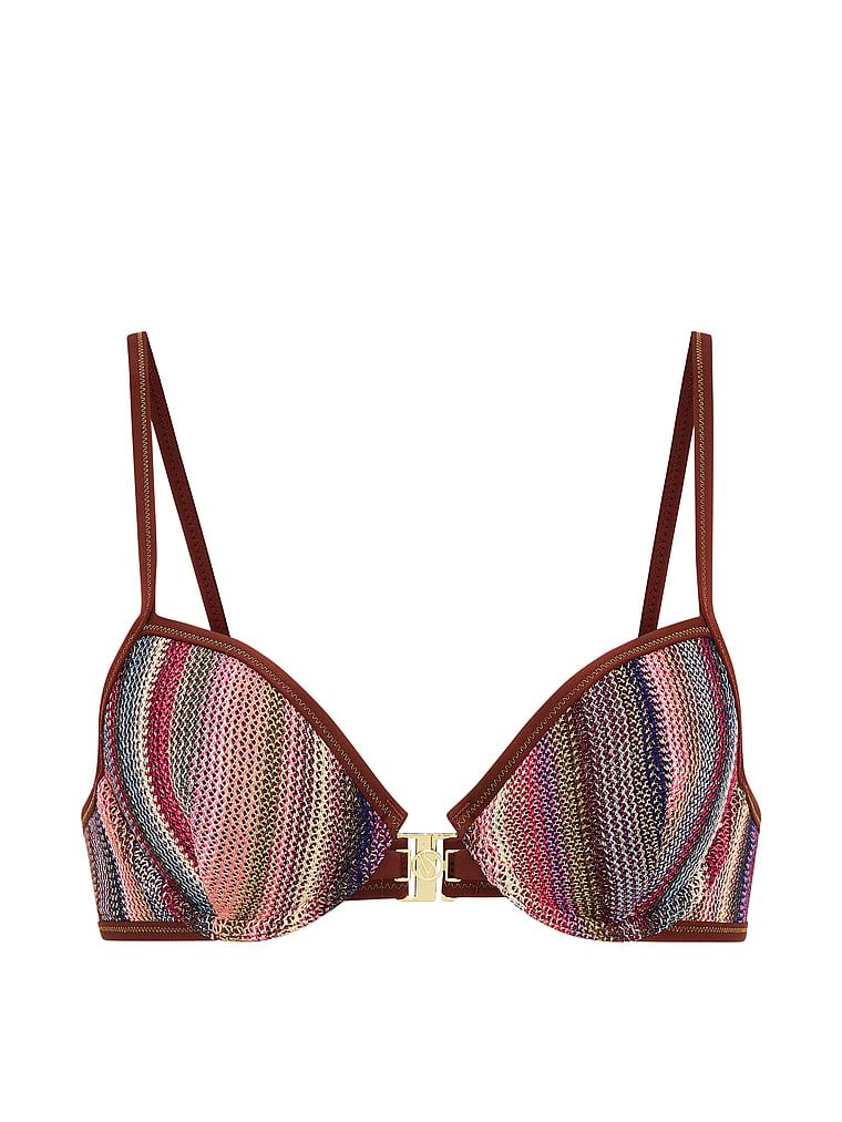 Třpytivý pruhovaný top bikin. Produkt je vzorovaný a pochází z kolekce Victoria's Secret Swim.