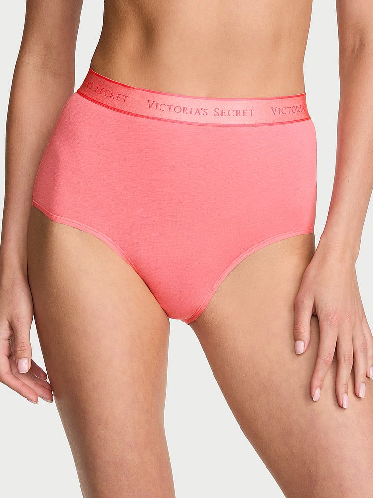 Bavlněné slipy s logem značky s vysokým pasem. Produkt je růžové barvy a pochází z kolekce Cotton.