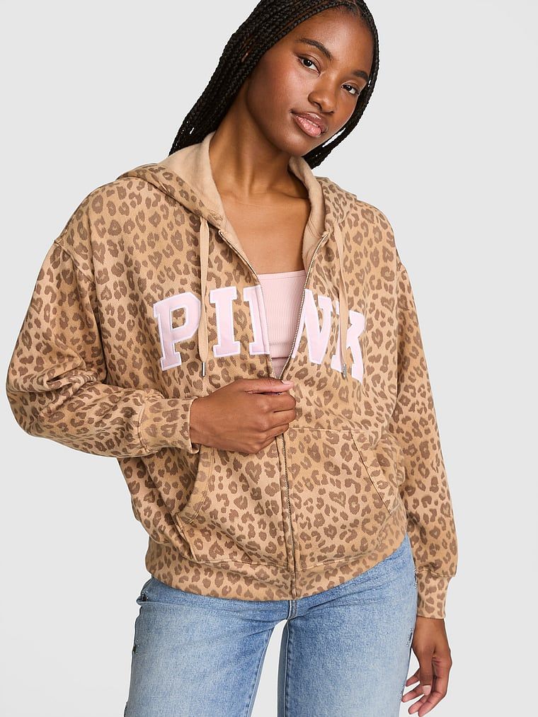 PINK Mikina Campus Fleece s kapucí a celorozepínacím zipem