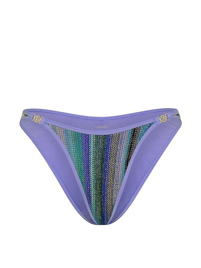 Brazilský spodní kolečko s třpytivými pruhy. Produkt je vzorovaný a pochází z kolekce Victoria's Secret Swim.
