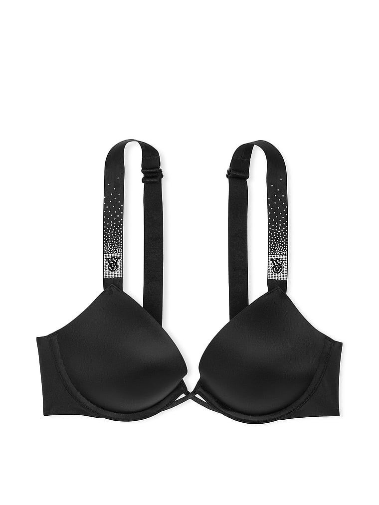 Push-up podprsenka s roztroušenými lesklými ramínky. Produkt je černý a pochází z kolekce Very Sexy.