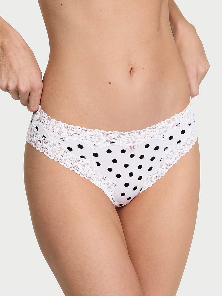 Lace Trim Bavlněné kalhotky s krajkou v pase