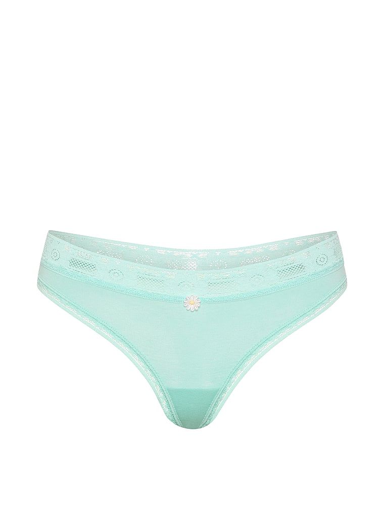 Bavlněné tanga s krajkou a krajkou s krajkovým lemem. Produkt je zelené barvy a pochází z kolekce Lace Trim.