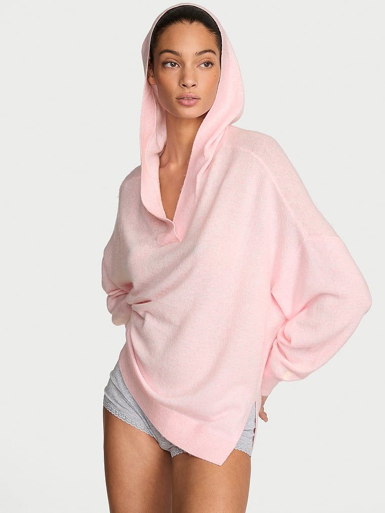 Victoria's Secret Luxusní pletená mikina s kapucí a výstřihem do V
