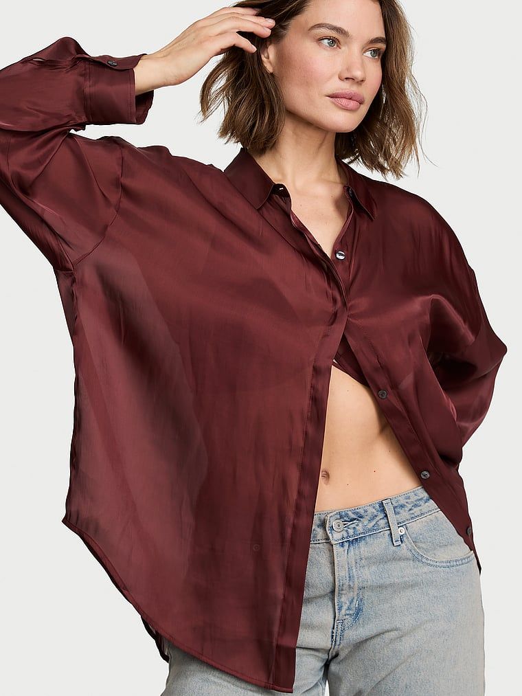 Victoria's Secret Luxusní saténová košile s knoflíky vpředu