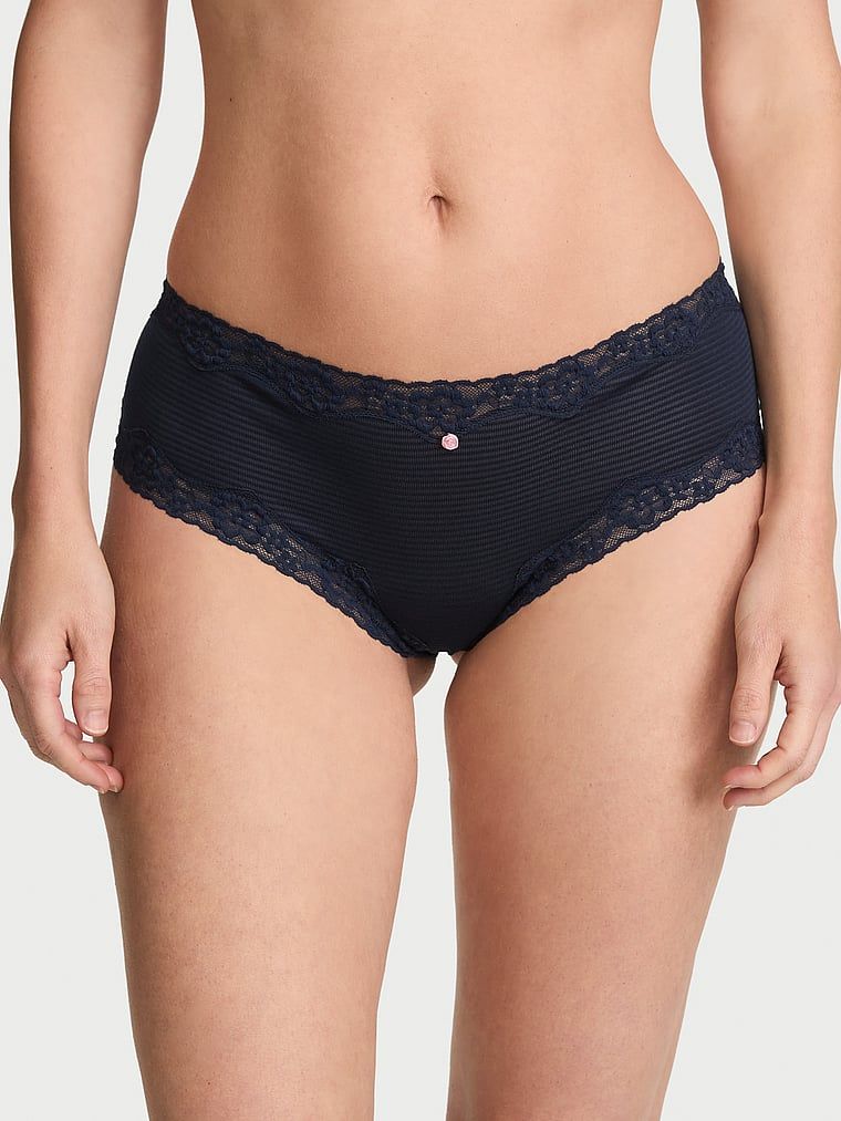Lace Trim Bavlněné kalhotky s krajkou v pase Shadow Stripe Cheeky