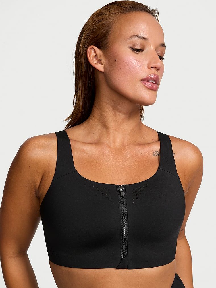 Sportovní podprsenka s maximální podporou se zipem Featherweight Max Front-Close. Produkt je černý a pochází z kolekce VSX.
