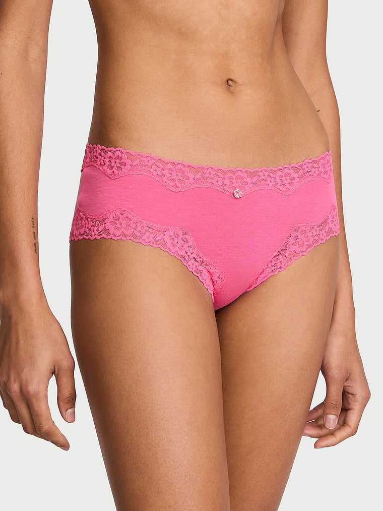 Lace Trim Bavlněné koketní kalhotky s krajkou v pase