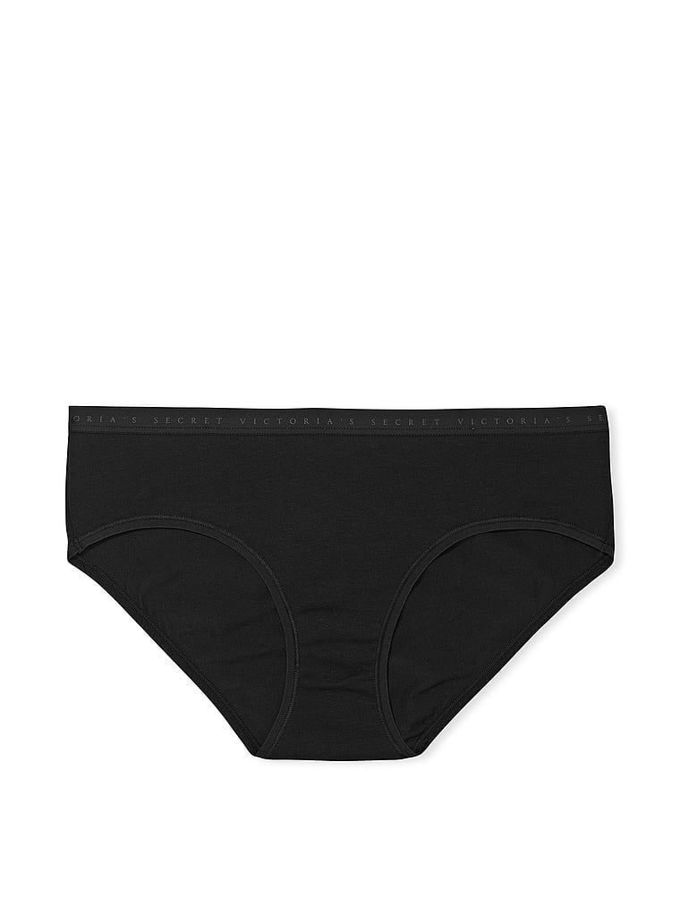 Elastické bavlněné kalhotky Hiphugger. Produkt je černý a pochází z kolekce Victoria's Secret.