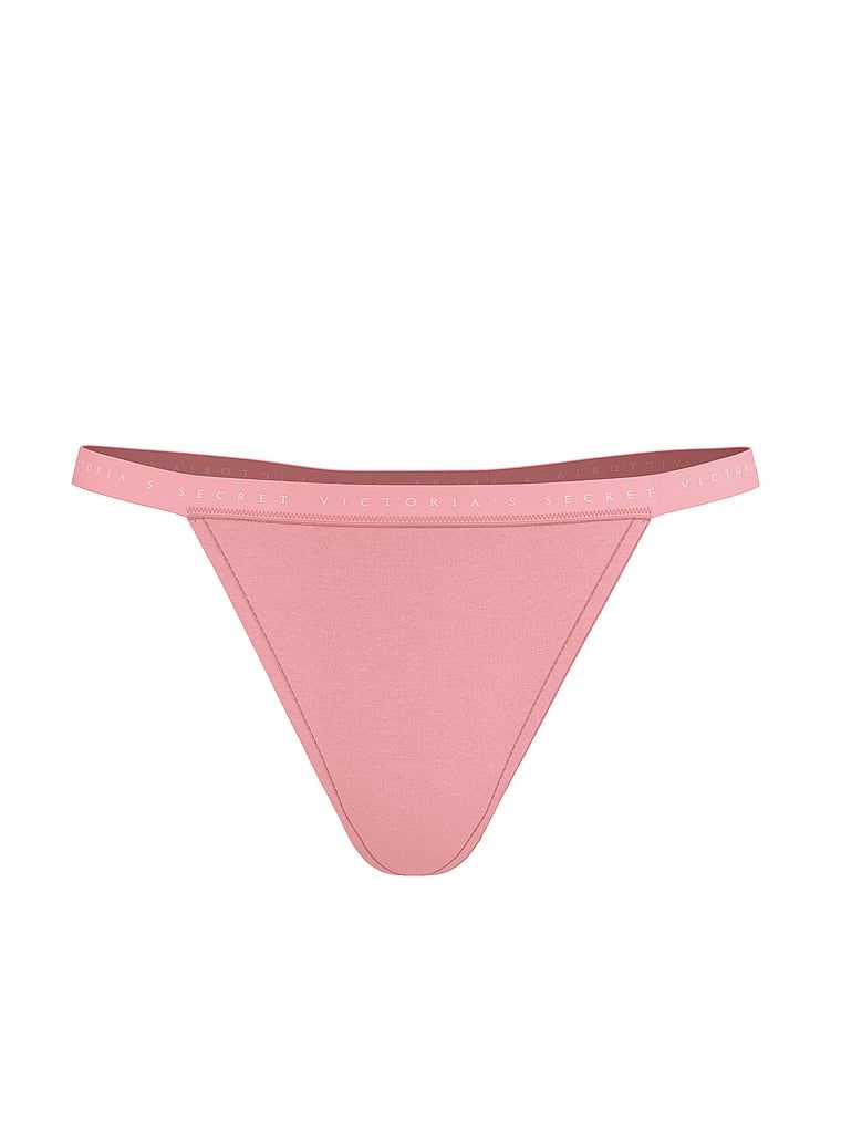 Elastická bavlněná tanga. Produkt je růžový a pochází z kolekce Victoria's Secret.
