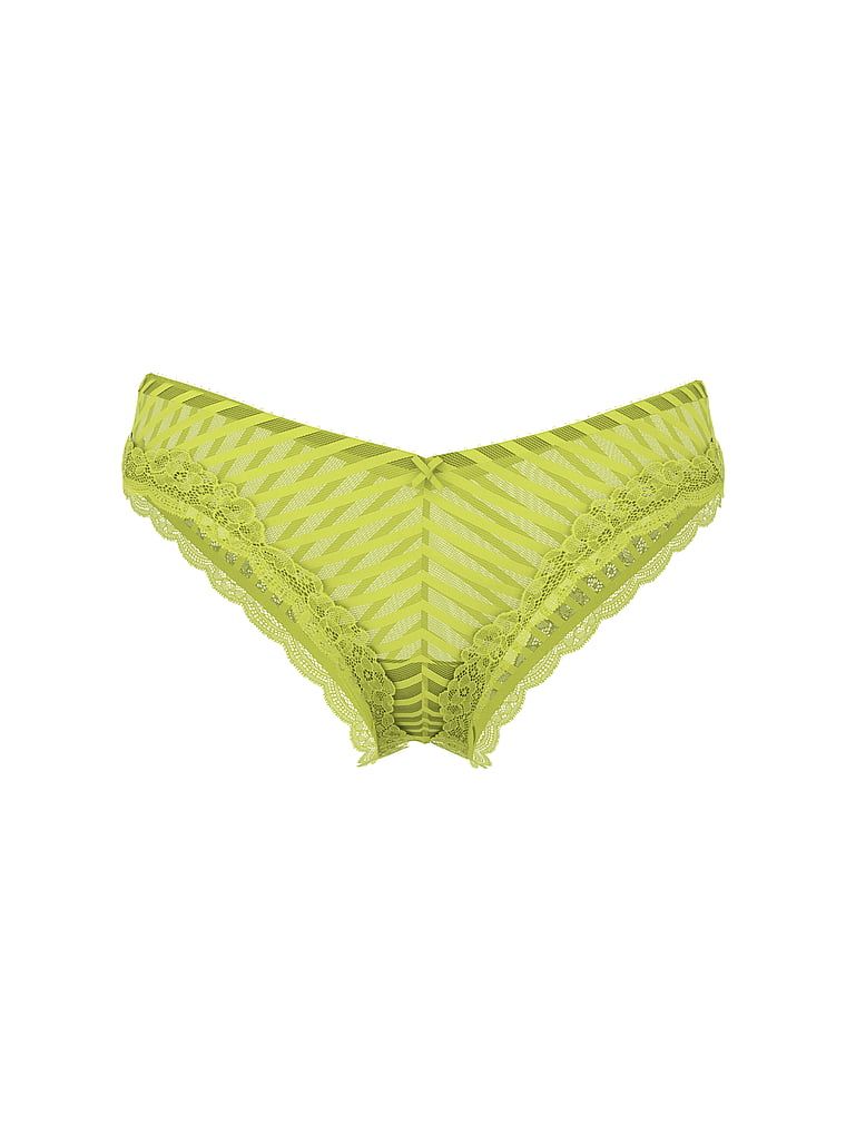 Pruhované kalhotky s hlubokými střiženými nohavičkami Tease Sheer Stripe Cheeky. Produkt je zelené barvy a pochází z kolekce Victoria's Secret.
