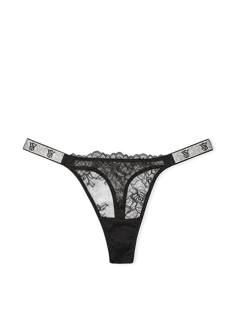 Řemínek Shine Strap Rose Krajka tanga. Produkt je černý a pochází z kolekce Body by Victoria.