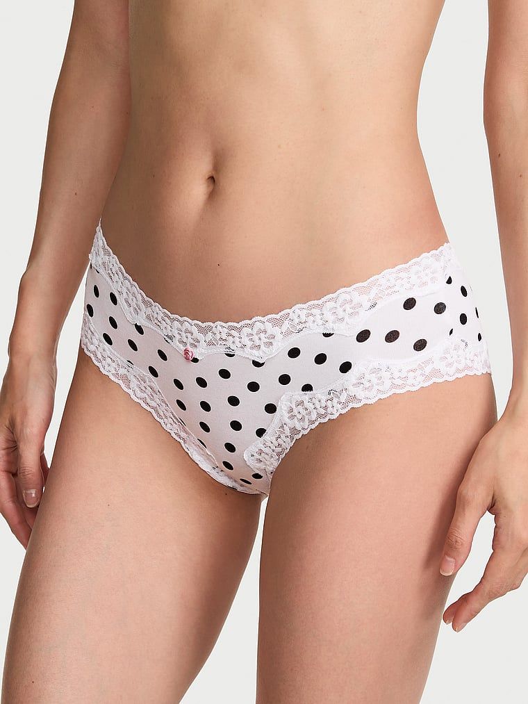 Lace Trim Bavlněné koketní kalhotky s krajkou v pase