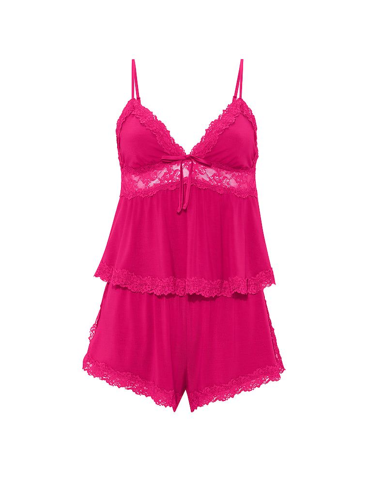Modální spací sada – top s ramínky a šortky SoSoft. Produkt je růžové barvy a pochází z kolekce Victoria's Secret.