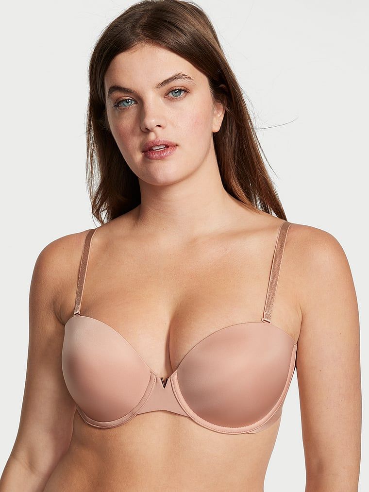 Iluze Hladká push-up podprsenka bez ramínek. Produkt je béžový a pochází z kolekce Victoria's Secret Bare.