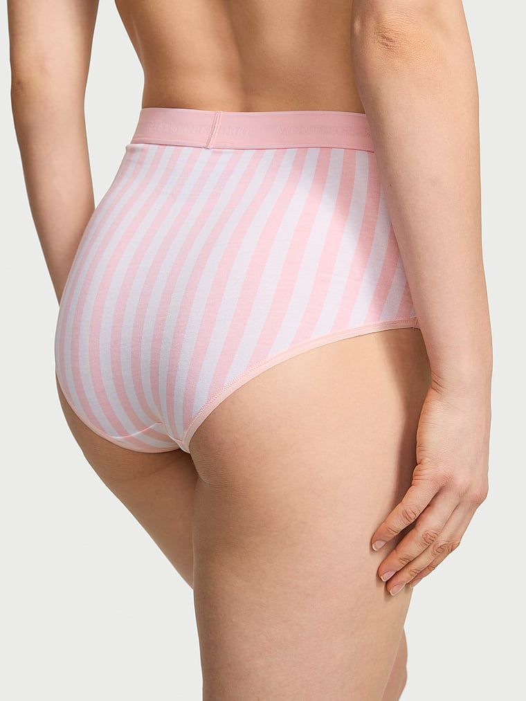 Bavlněné kalhotky s vysokým pasem s logem značky. Výrobek má pruhovaný vzor a pochází z kolekce Cotton.