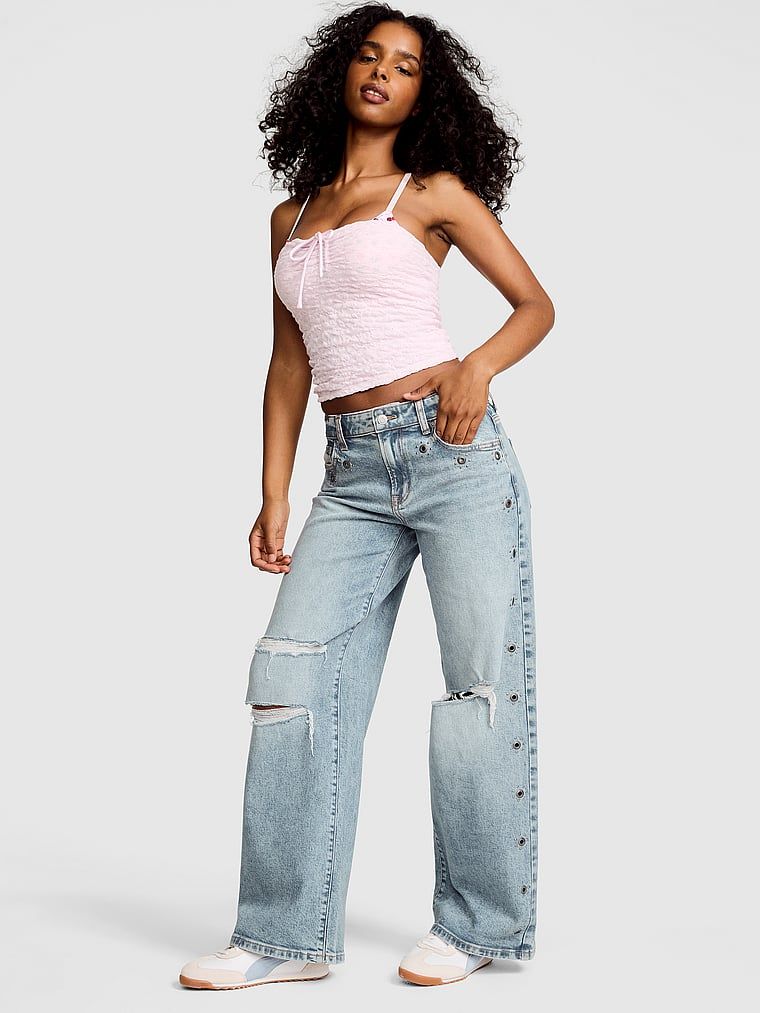 Volné džíny se širokými nohavicemi a středním pasem Denim by PINK