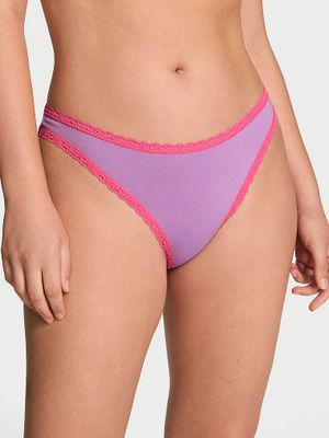 Lace Trim Bavlněná tanga s krajkou v pase