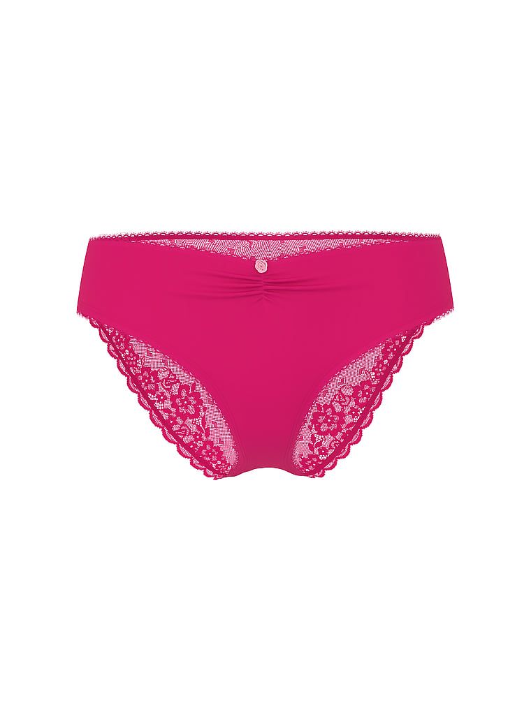 Bavlněné slipy s síťovanou vzadu Heart Lace. Produkt je růžové barvy a pochází z kolekce Victoria's Secret.