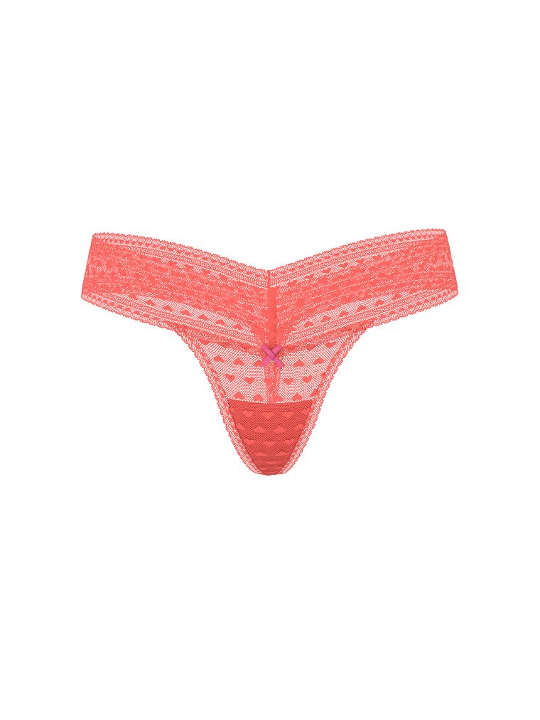 Síťované tanga s čipkou Heart Lace. Produkt je oranžové barvy a pochází z kolekce Lacie.