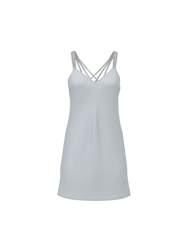 Satenová noční košile s lesklými ramínky Gradient Shine Strap Slip. Produkt je šedobarevný a pochází z kolekce Very Sexy.
