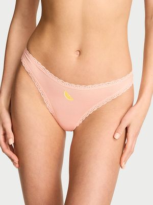 Lace Trim Bavlněná tanga s krajkou v pase