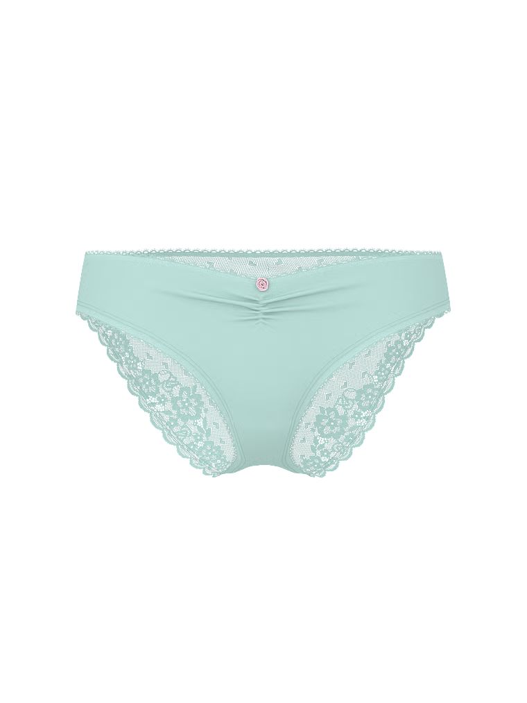 Bavlněné kalhotky s síťovanou střižkou vzadu Heart Lace Hiphugger. Produkt je modré barvy a pochází z kolekce Victoria's Secret.