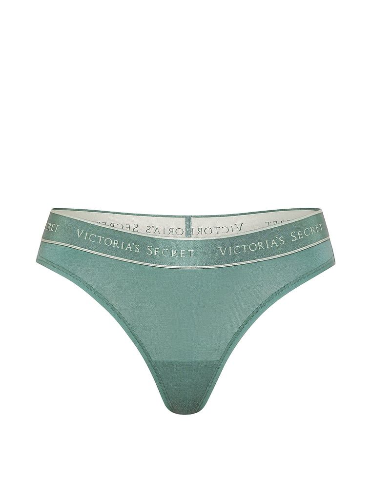 Bavlněné tanga s logem v pase. Produkt je zelené barvy a pochází z kolekce Cotton.